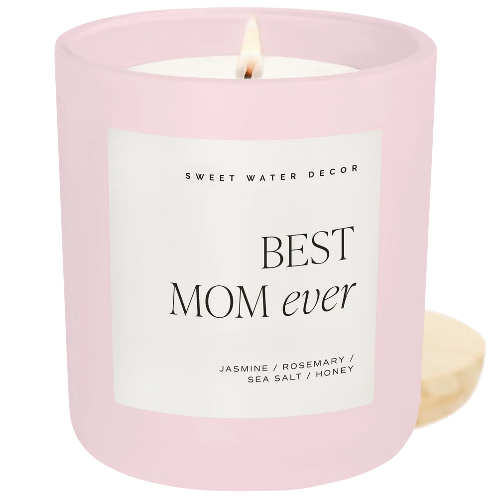 Best Mom Ever Kerze mit modernem Design und Holzdeckel
