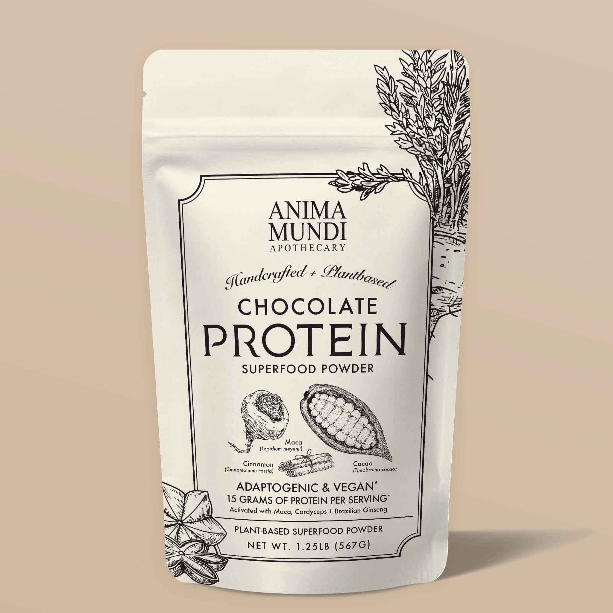 Anima Mundi Chocolate Protein – Bio-Proteinpulver mit adaptogenen Pflanzen, in nachhaltiger Verpackung“
