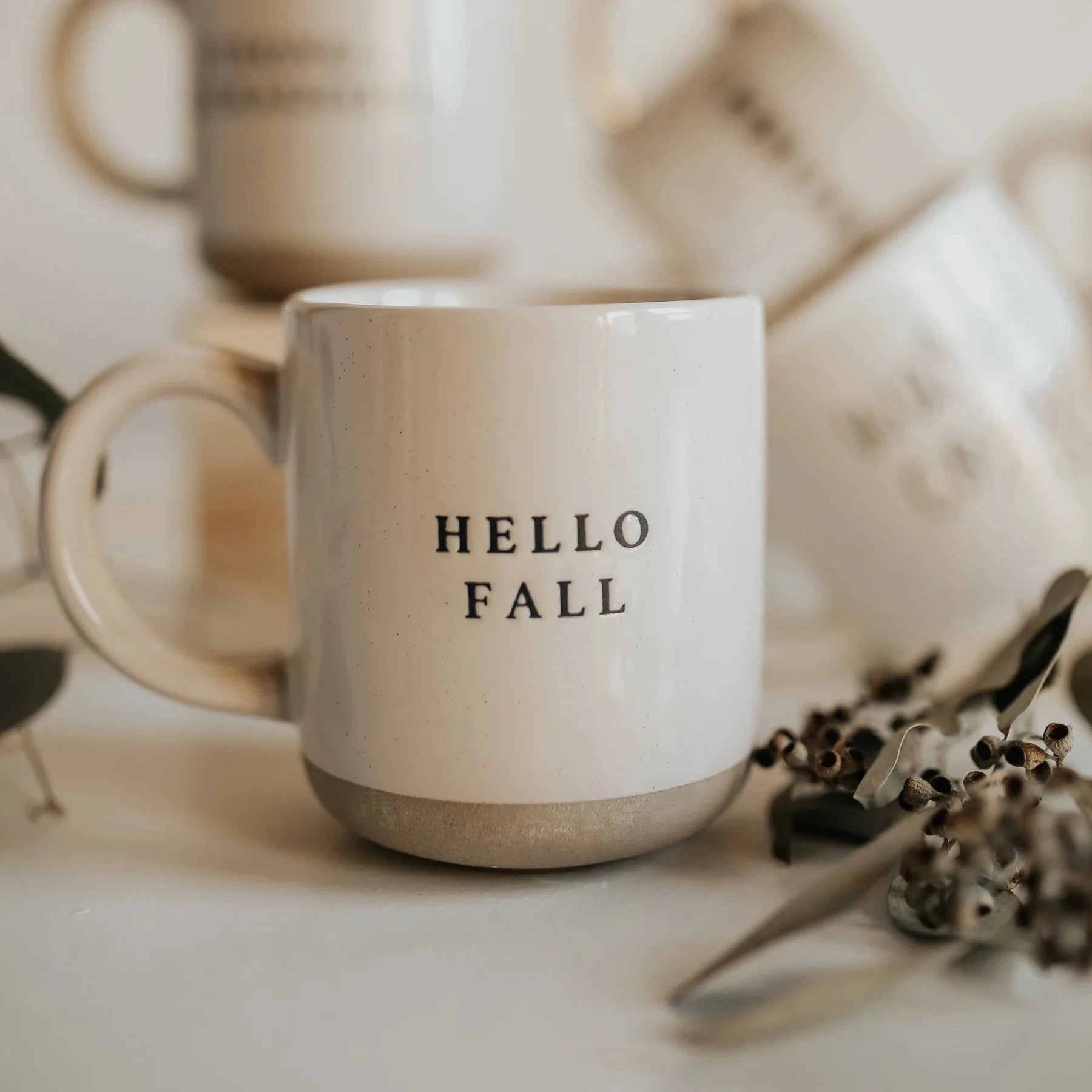 Cream-colored coffee cup "HELLO FALL" by SWEET WATER DECOR