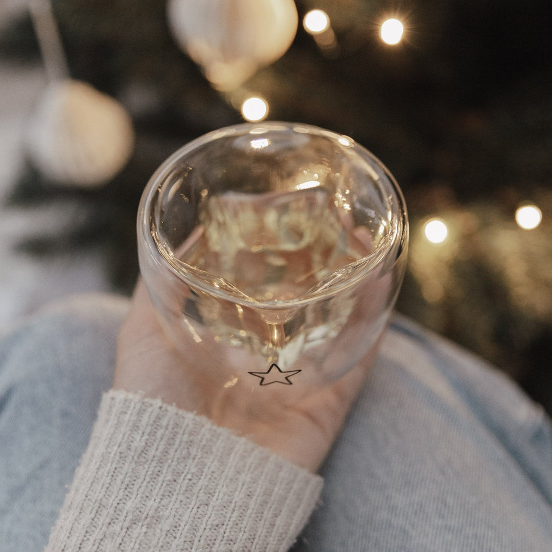 Double-walled heart glass HEART - owl cut North Glow