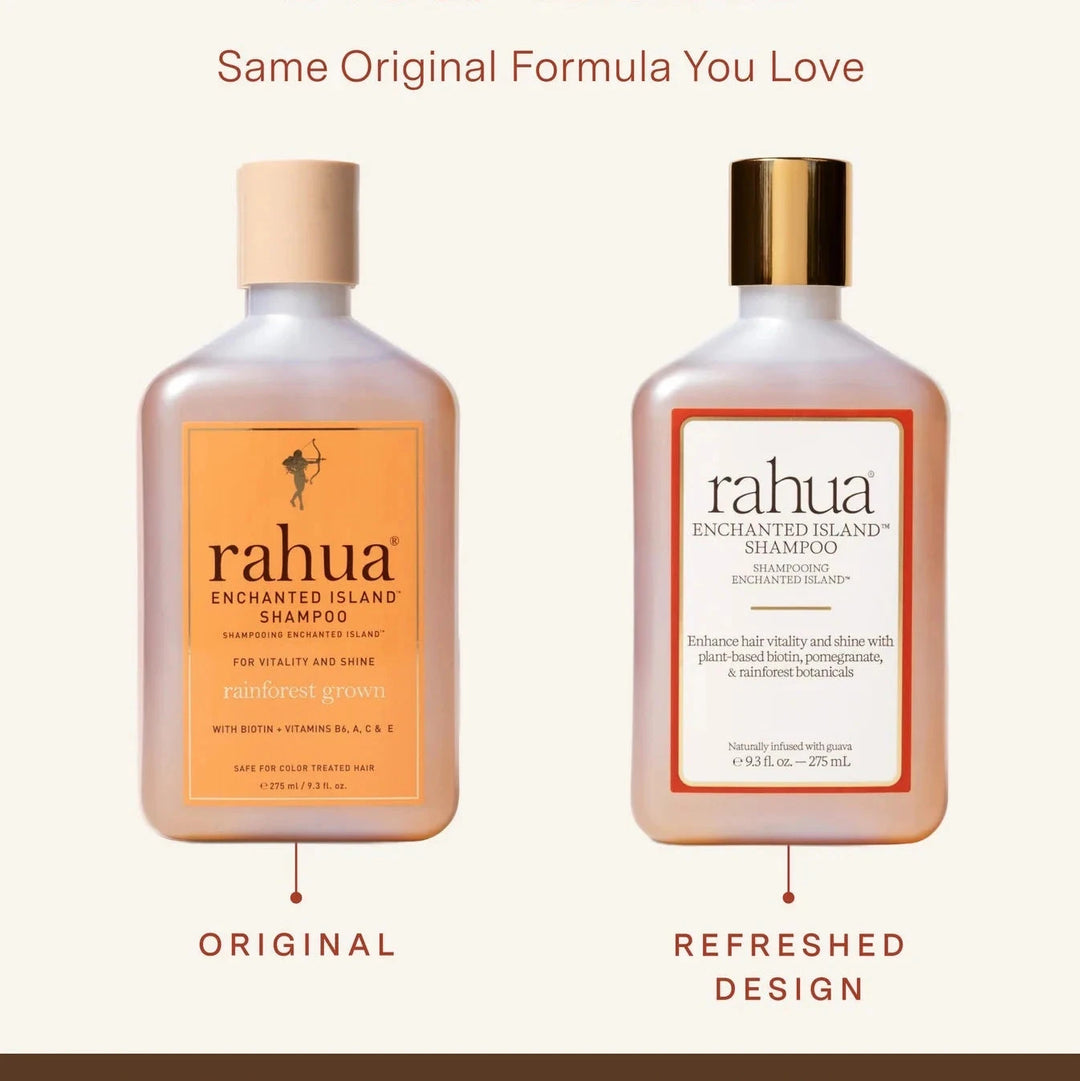 Vergleich, altes/ neues Design rahua Enchanted Island Shampoo North Glow
