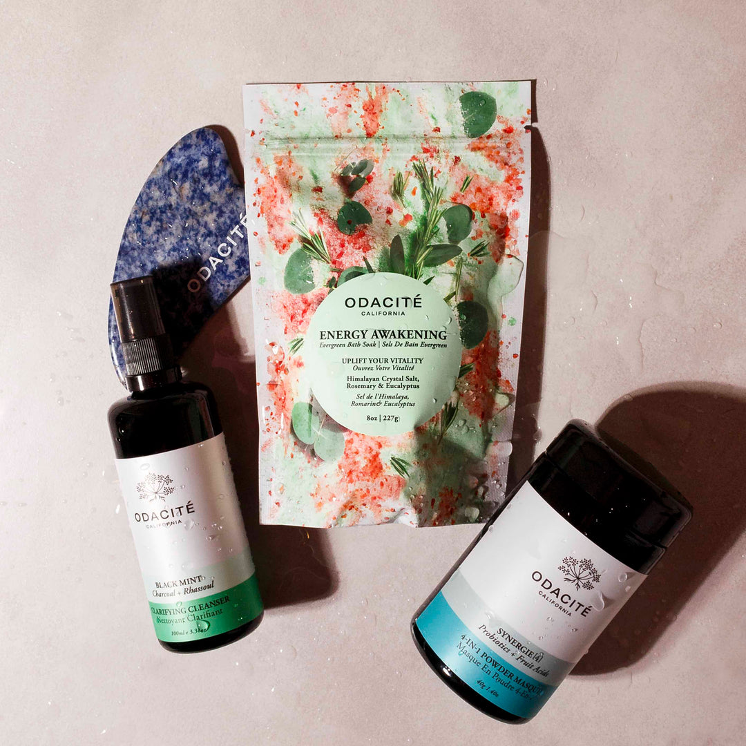 Soul Soothing Badesalz mit Rosmarin und Eukalyptus in Kombination mit anderen Produkten von Odacité North Glow