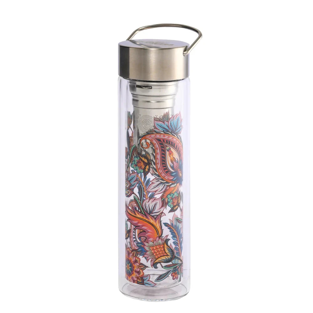 Flowtea Flasche mir "Fireflower" Muster vor weißem Hintergrund
