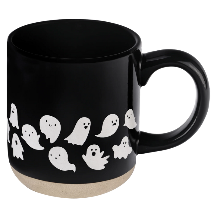 Blach Ghost Coffee Mug von Sweet Water Decor vor weiße Hintergrund