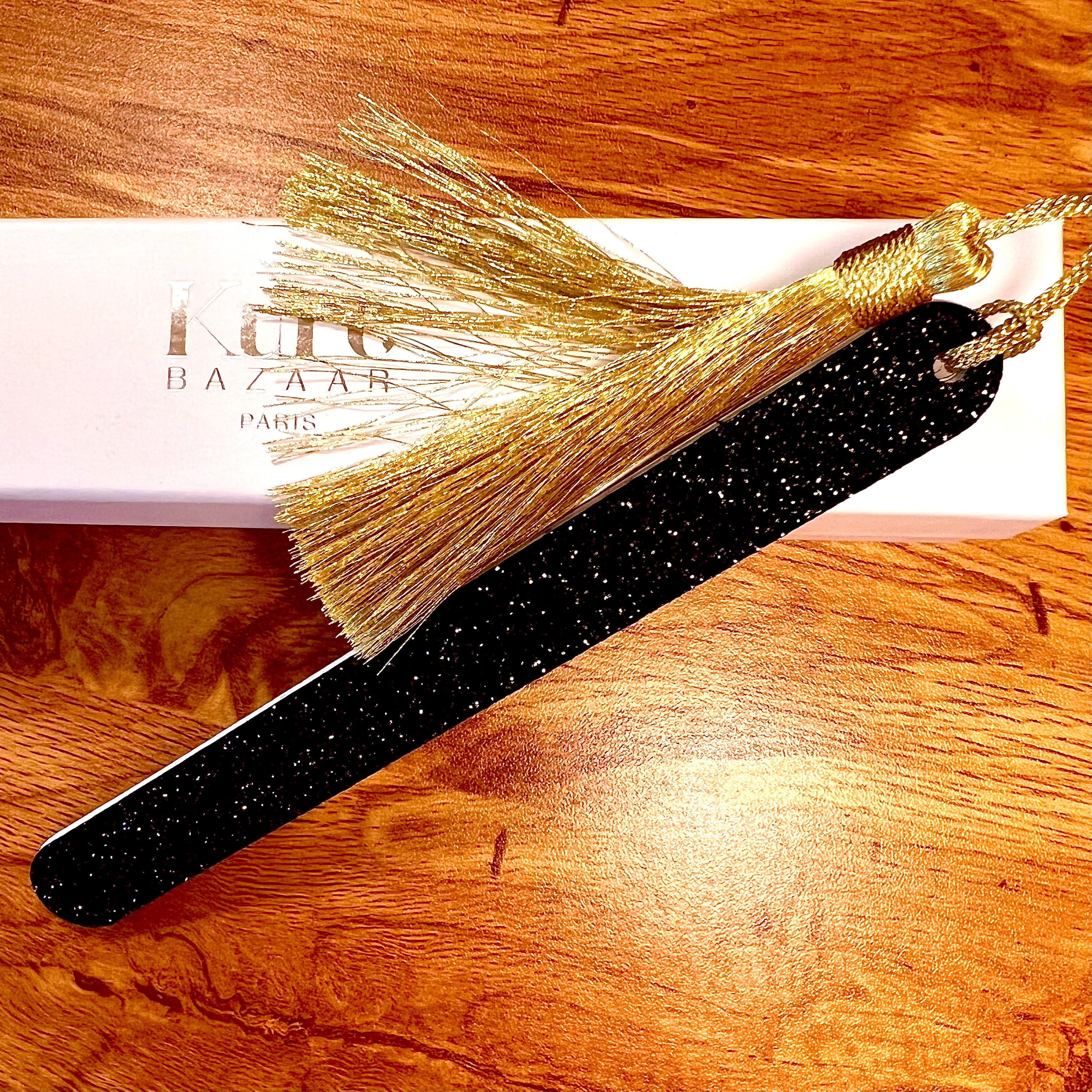 Glitter nail file BLACK with gold pompom | Kure BAZAAR