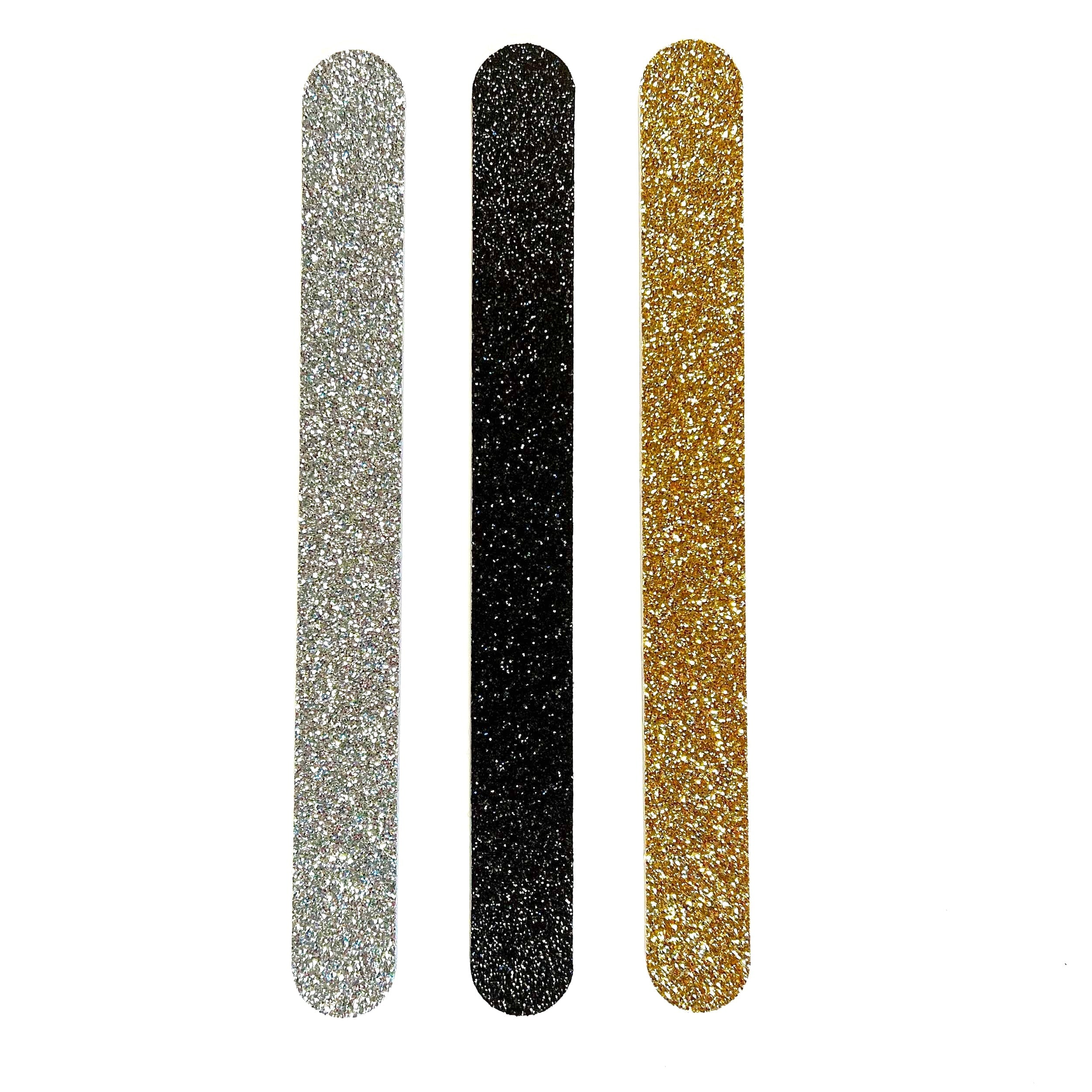 Glitter files in gold, silver and black