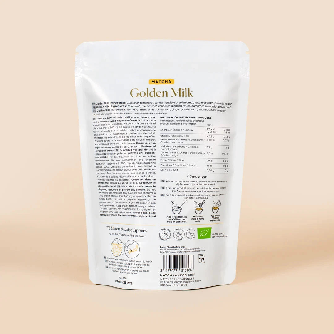 Golden Milk Bio-Pulver von Matcha & Co mit Zutatenangaben North Glow