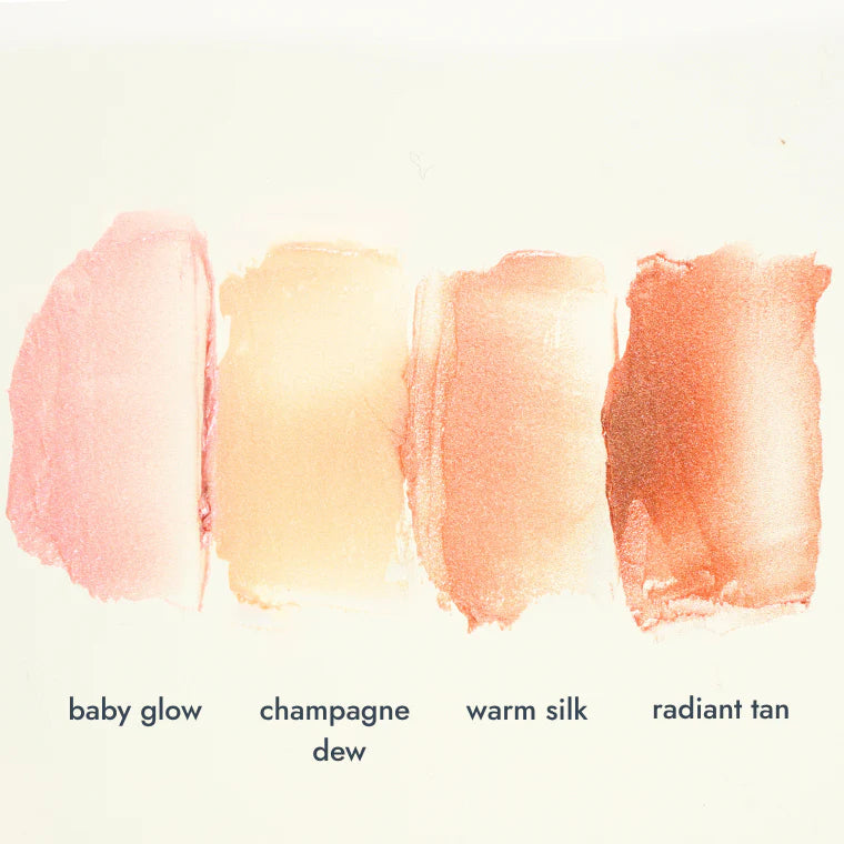 highlighter-balm-highlighter-von-pure-u-cosmetics. 4 swatches mit Beschriftung 