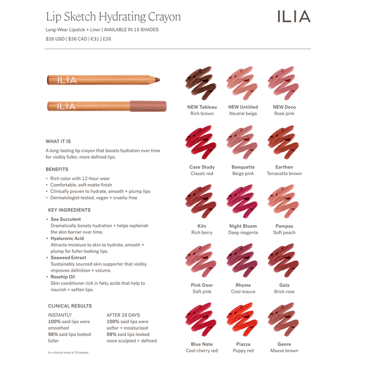 ILIA Lip Sketch Hydrating Crayon - NEUE FARBEN