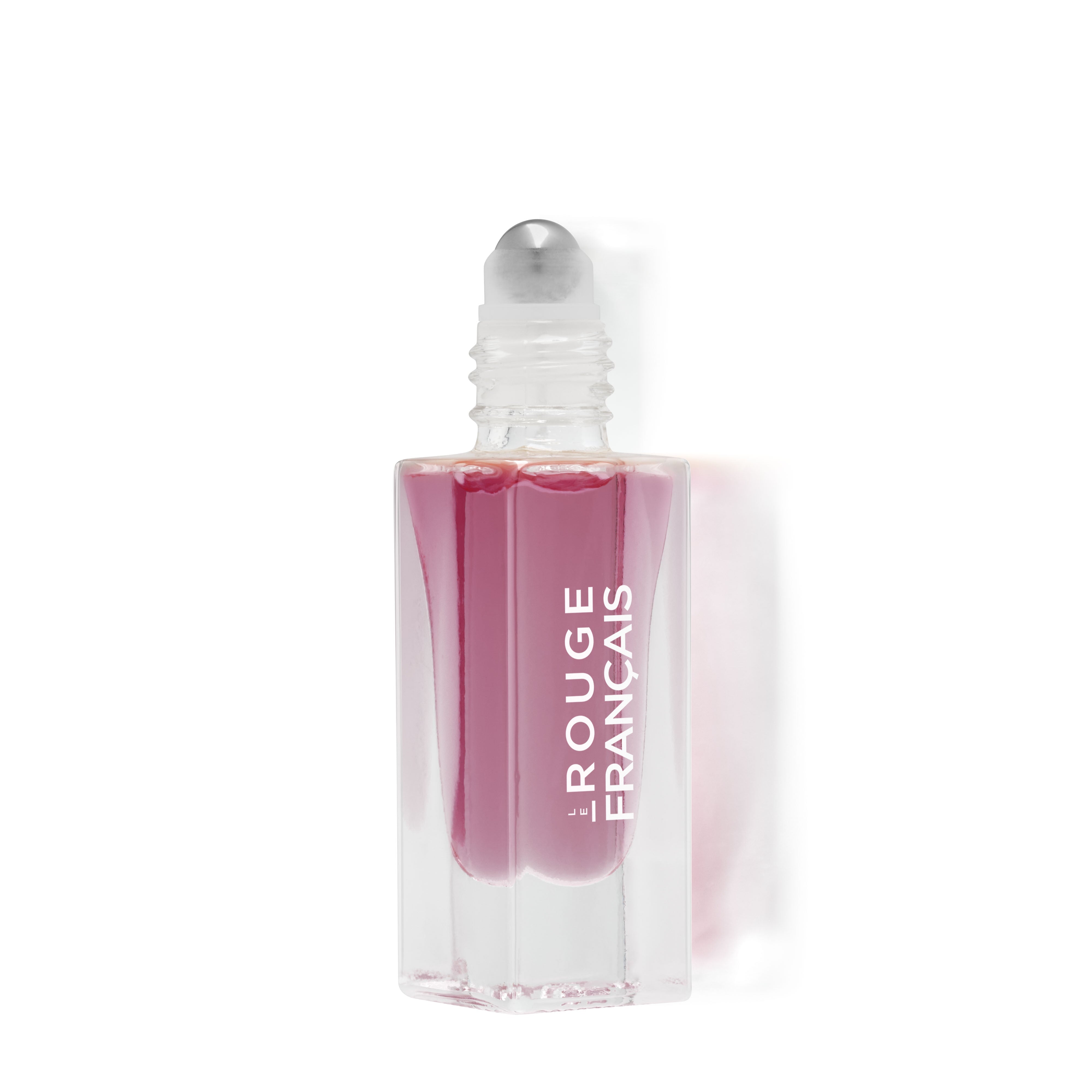 Offene Le Rouge Francais Le Nectar Lippenöl Glasflasche mit Applikatorkugel vor weißem Hintergrund.