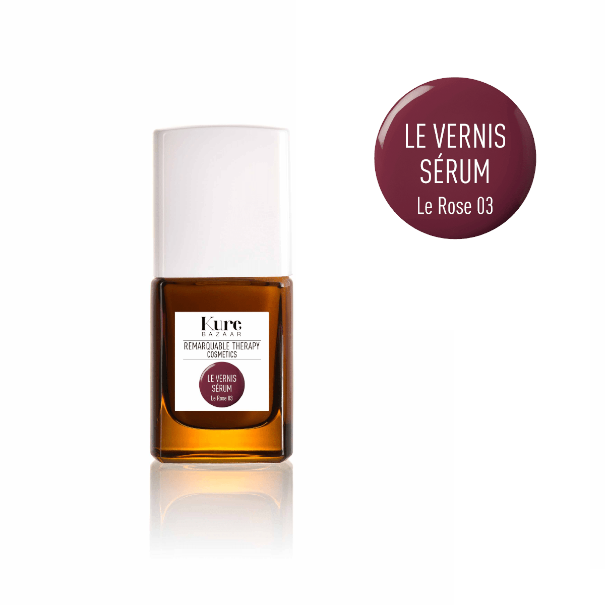 Le Vernis Serum Rose 03 Nagellackflasche steht vor weißem Hintergrund.