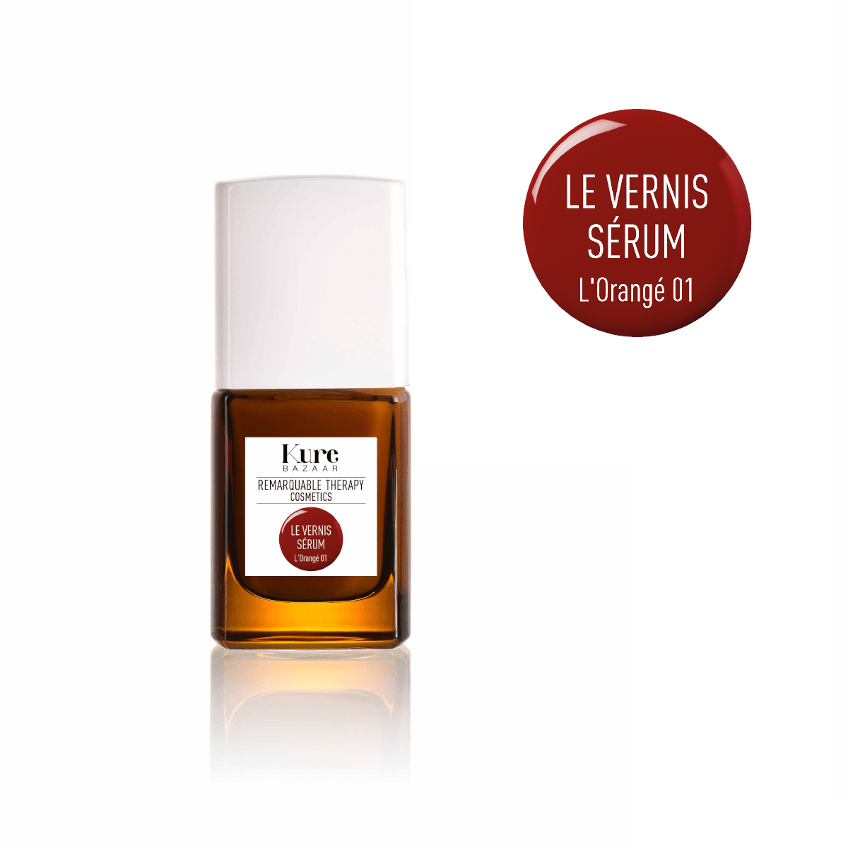 Le Vernis Serum L'Orangé 01 Nagellackflasche steht vor weißem Hintergrund.