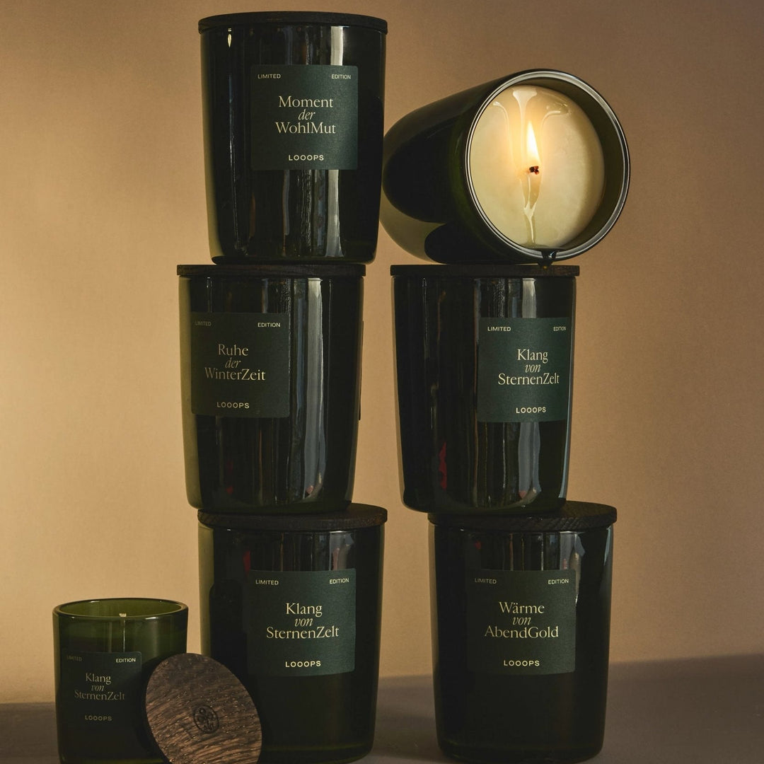 Looops limited Edition 2025 - 7 verschieden Winter-Duftkerzen. North Glow