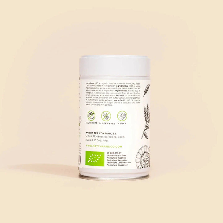 Original Matcha Tee Bio-Pulver von Matcha & Co mit Produktinformationen