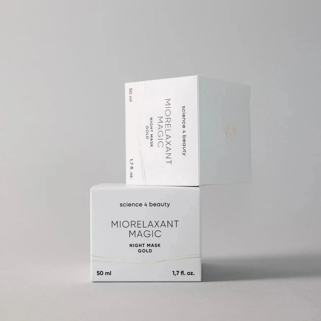 Detailansicht der MIORELAXANT MAGIC™ Night Mask Gold Verpackung – elegantes Design und Premiumqualität von science 4 beauty North Glow