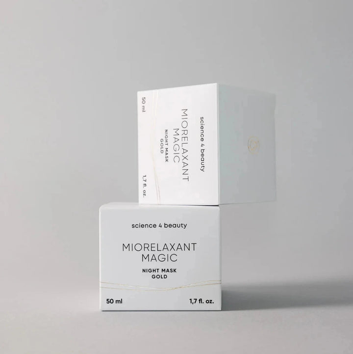 Detailansicht der MIORELAXANT MAGIC™ Night Mask Gold Verpackung – elegantes Design und Premiumqualität von science 4 beauty