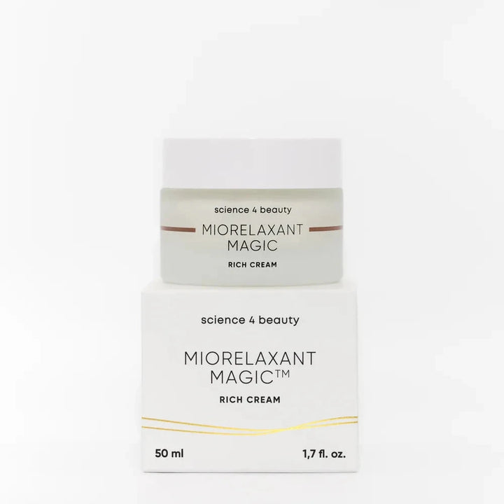 Detailansicht der MIORELAXANT MAGIC™ Rich Cream Verpackung – elegantes Design und Premiumqualität von science 4 beauty