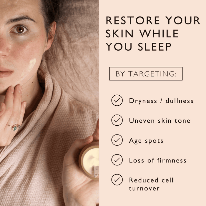 Frauen Gesichtshälfte zu sehen die mit einem Auge in Kamera schaut und nebenbei eine Auflistung der wesentlichen  Ziele