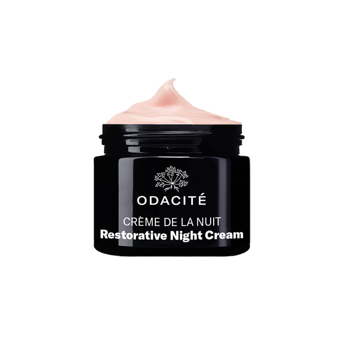 Nahaufnahme der roséfarbenen Textur der Odacité Crème de la Nuit Restorative Night Cream von oben