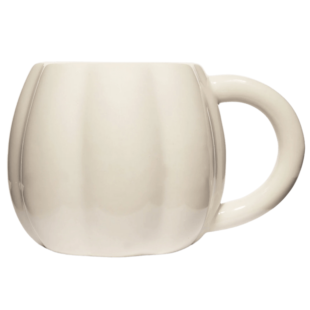 Detailansicht des weißen Kürbis-Keramikbechers von Sweet Water Decor mit Henkel – 19oz Fassungsvermögen North Glow