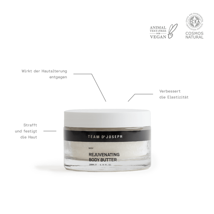 Geschlossene Dose Rejuvenating Körperbutter auf hellem Hintergrund – straffend, feuchtigkeitsspendend, natürliche Körperpflege, Anti-Aging.