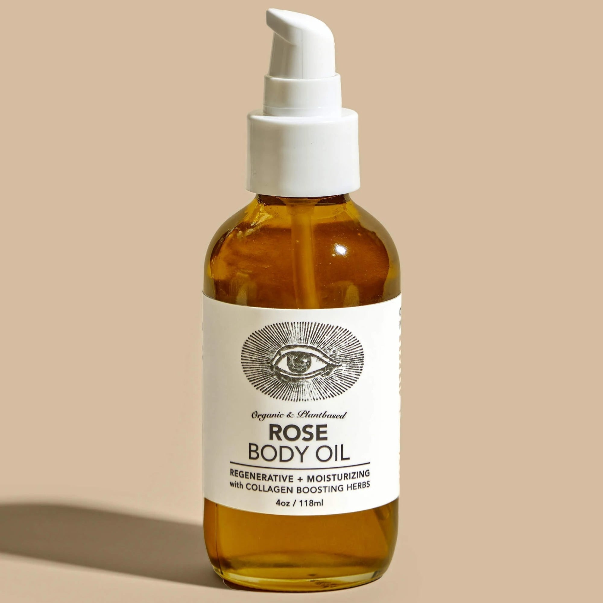 Glasflasche Rose Body Oil von Anima Mundi mit gold-orangem Öl 