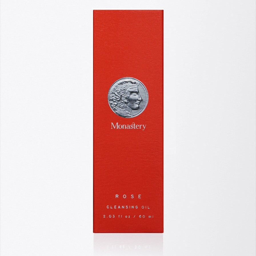 Monastery Rose Cleansing Oil Verpackung für 60ml Inhalt vor weißem Hintergrund. North Glow