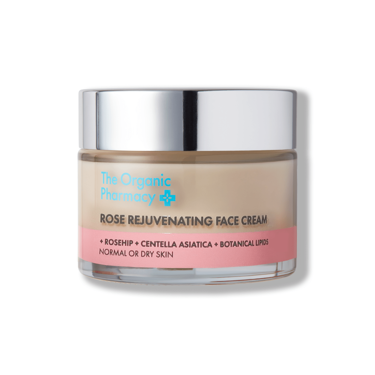 Rose Rejuvenating Face Cream Tiegel mit silbernen Deckel vor weißem Hintergrund