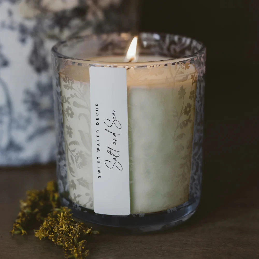 Salt and Sea Duftkerze im blauen Glas mit Meeresduft und Holzdeckel
