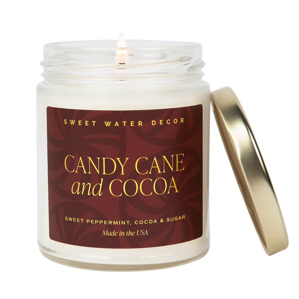 Brennende Duftkerze Candy Cane and Cocoa im Glas.