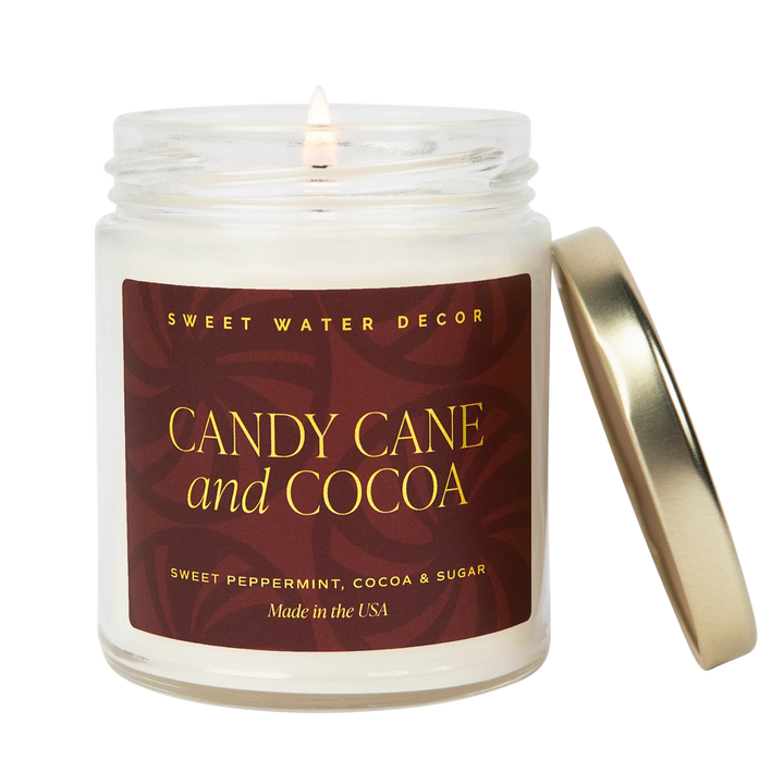 Brennende Duftkerze Candy Cane and Cocoa im Glas.