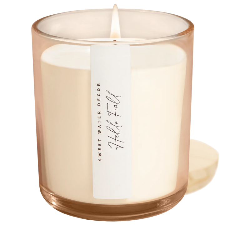 Hello Fall Sojawachskerze von Sweet Water Decor im beige-getöntem Glas