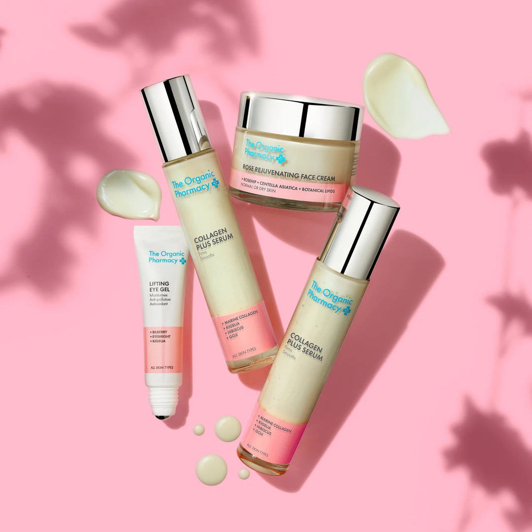 Team Dr Joseph Collagen Plus Serum in Kombination mit weiteren Gesichtspflegeprodukten – ganzheitliche Anti-Aging-Routine North Glow