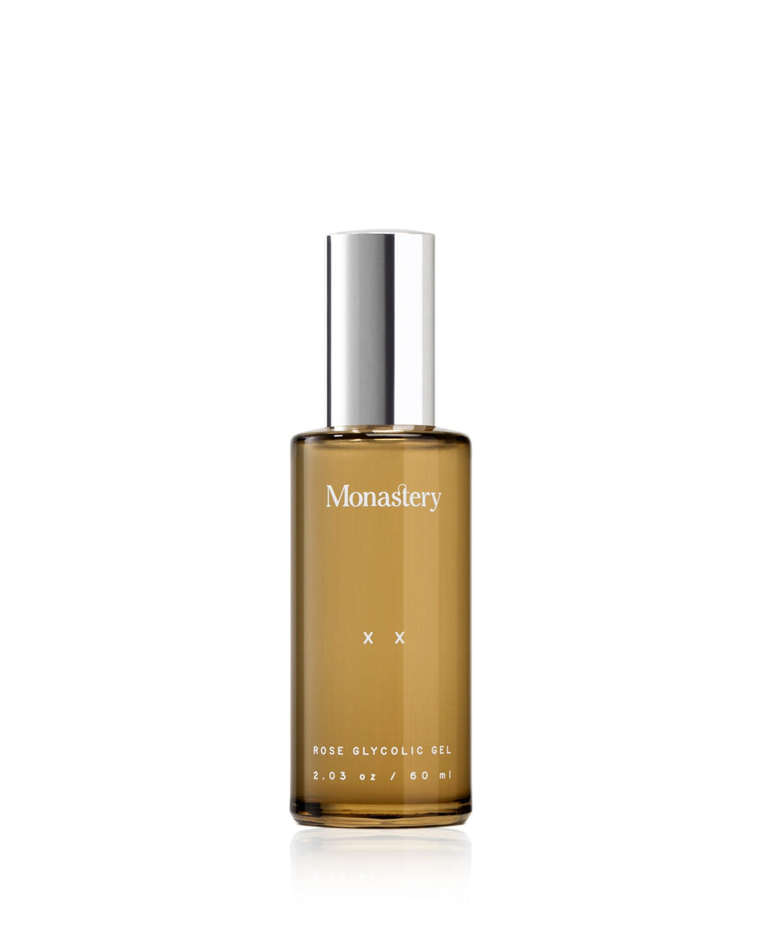 Monastery XX Rose Glycolic Gel 60ml Glasflasche mit silbernem Deckel  vor weißem Hintergrund. North Glow