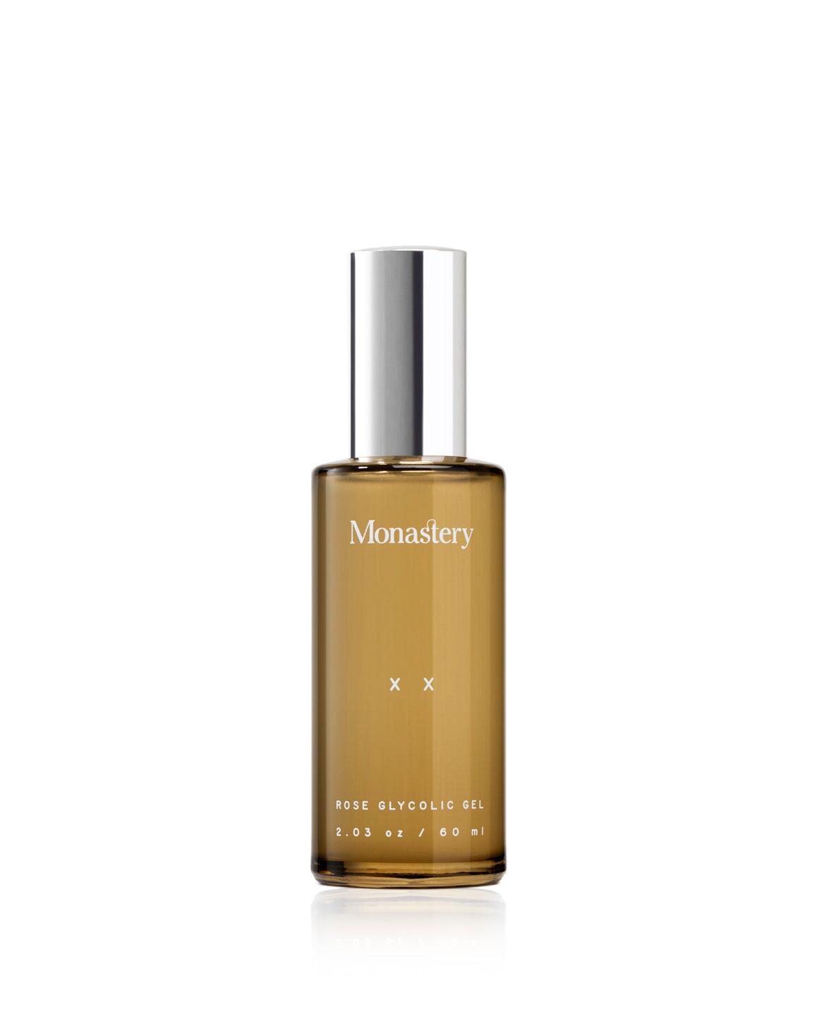 Monastery XX Rose Glycolic Gel 60ml Glasflasche mit silbernem Deckel  vor weißem Hintergrund.