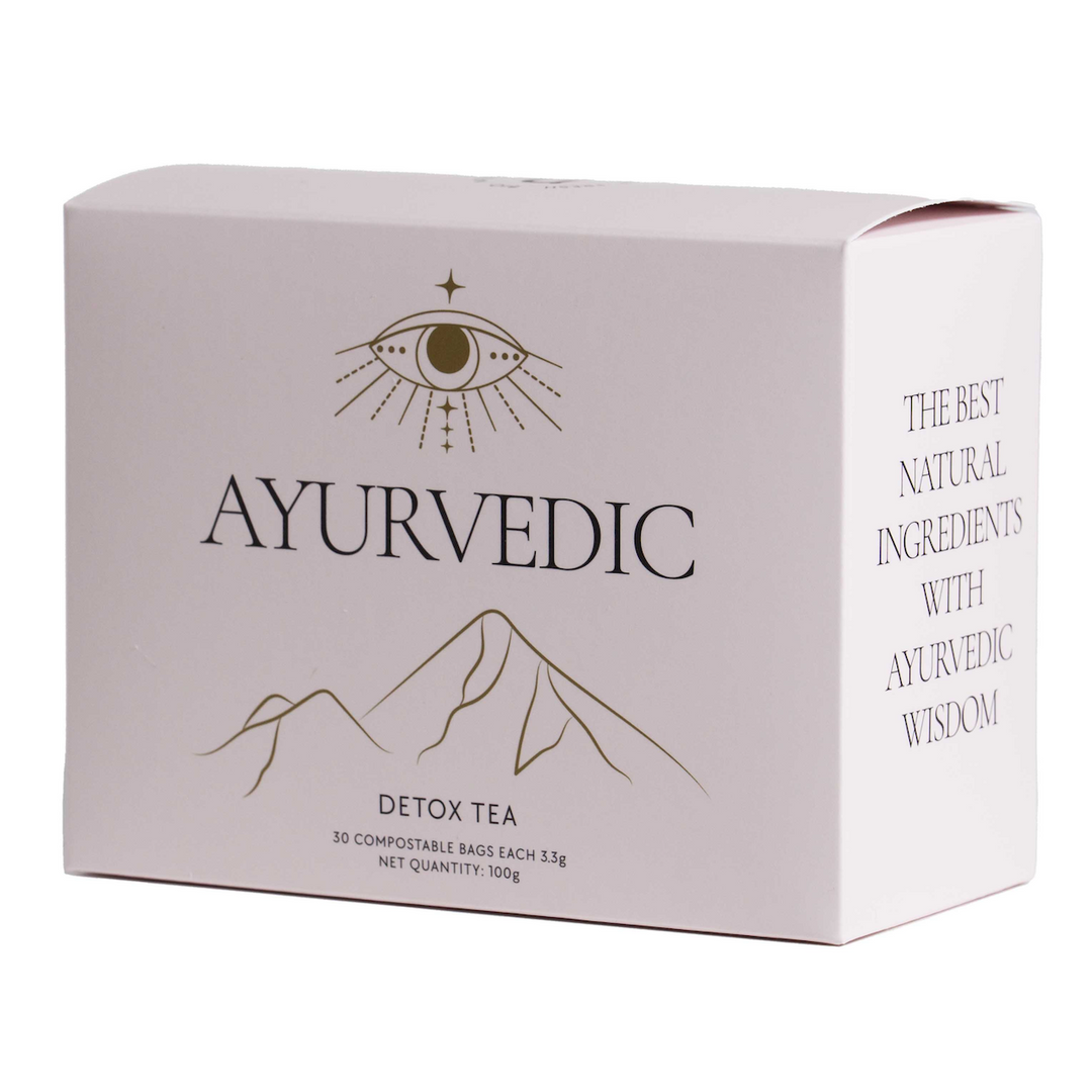 Depuravita Ayurvedic Detox Tea Verpackung vor weißem Hintergrund  North Glow