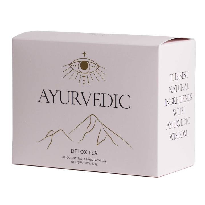 Depuravita Ayurvedic Detox Tea Verpackung vor weißem Hintergrund 