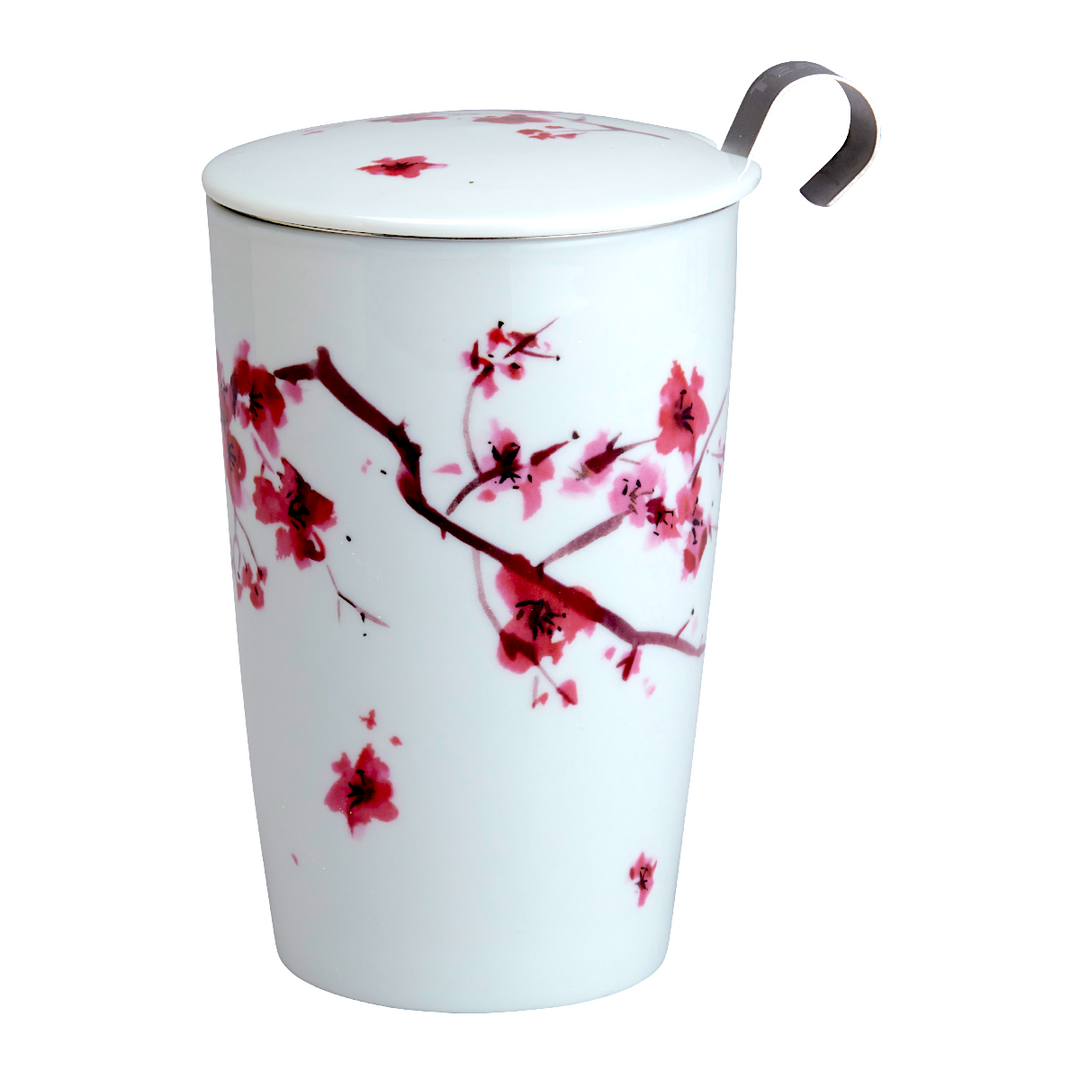 Teaeve "Cherry Blossom" - Porzellanbecher mit integriertem Teesieb North Glow