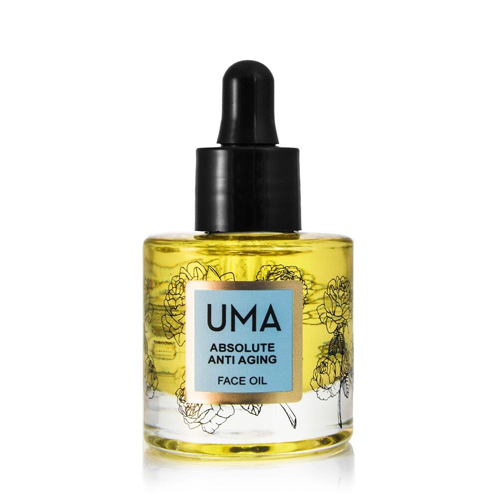 Absolute Anti Aging Face Oil Flasche steht vor weißem Hintergrund.