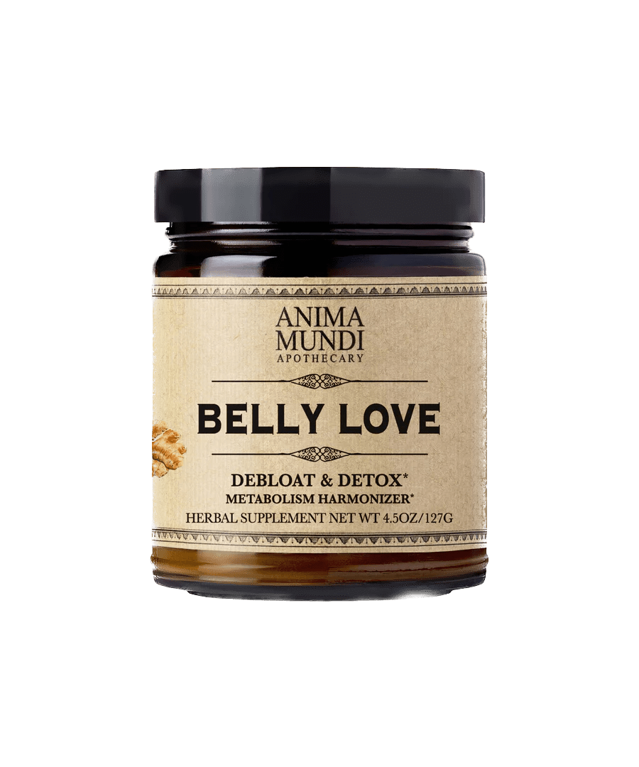 Anima Mundi Belly Love Schraubglas vor weißem Hintergrund.