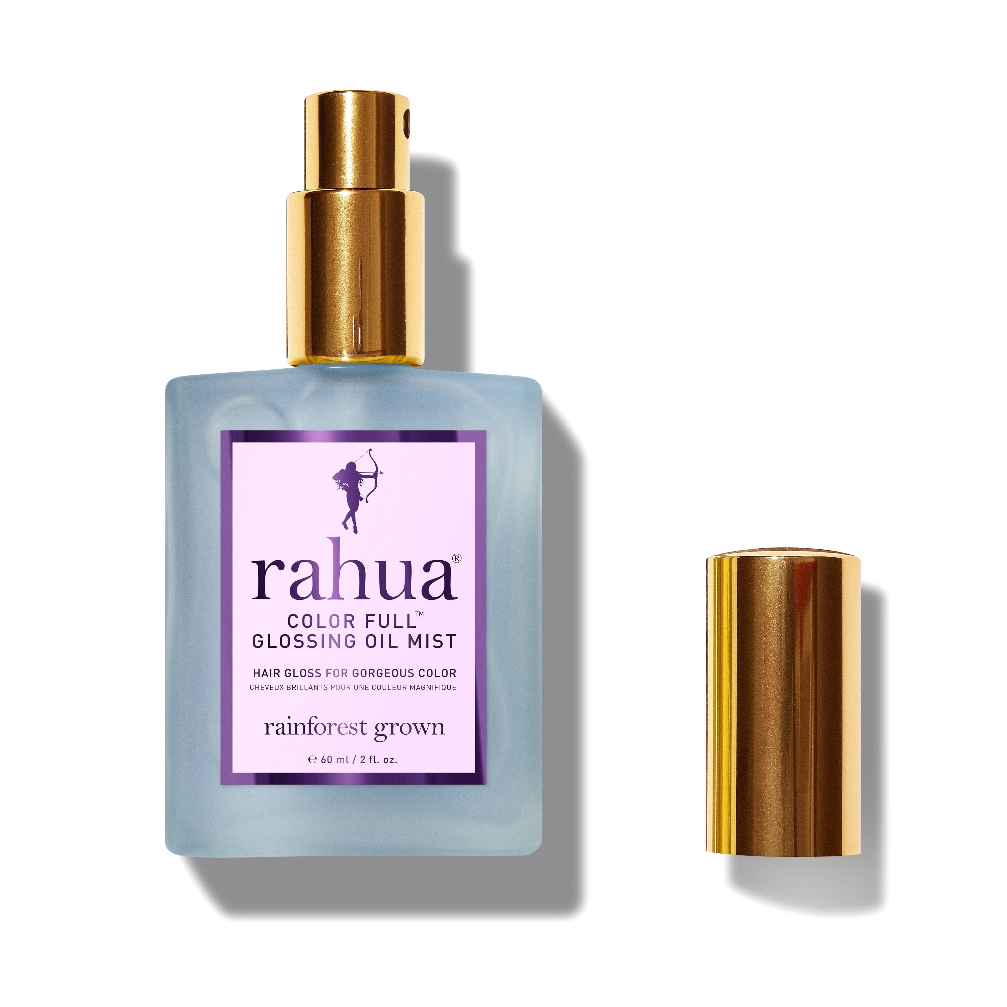 Rahua Color Full Glossing Oil Mist Flasche vor weißem Hintergrund.