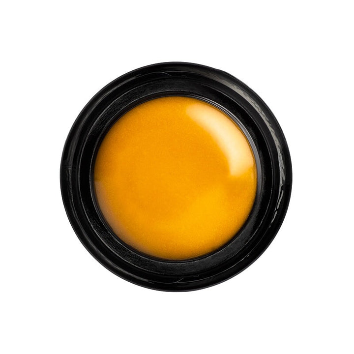 Offener, schwarzer Tiegel der Henné Lip Mask aus der Vogelperspektive.