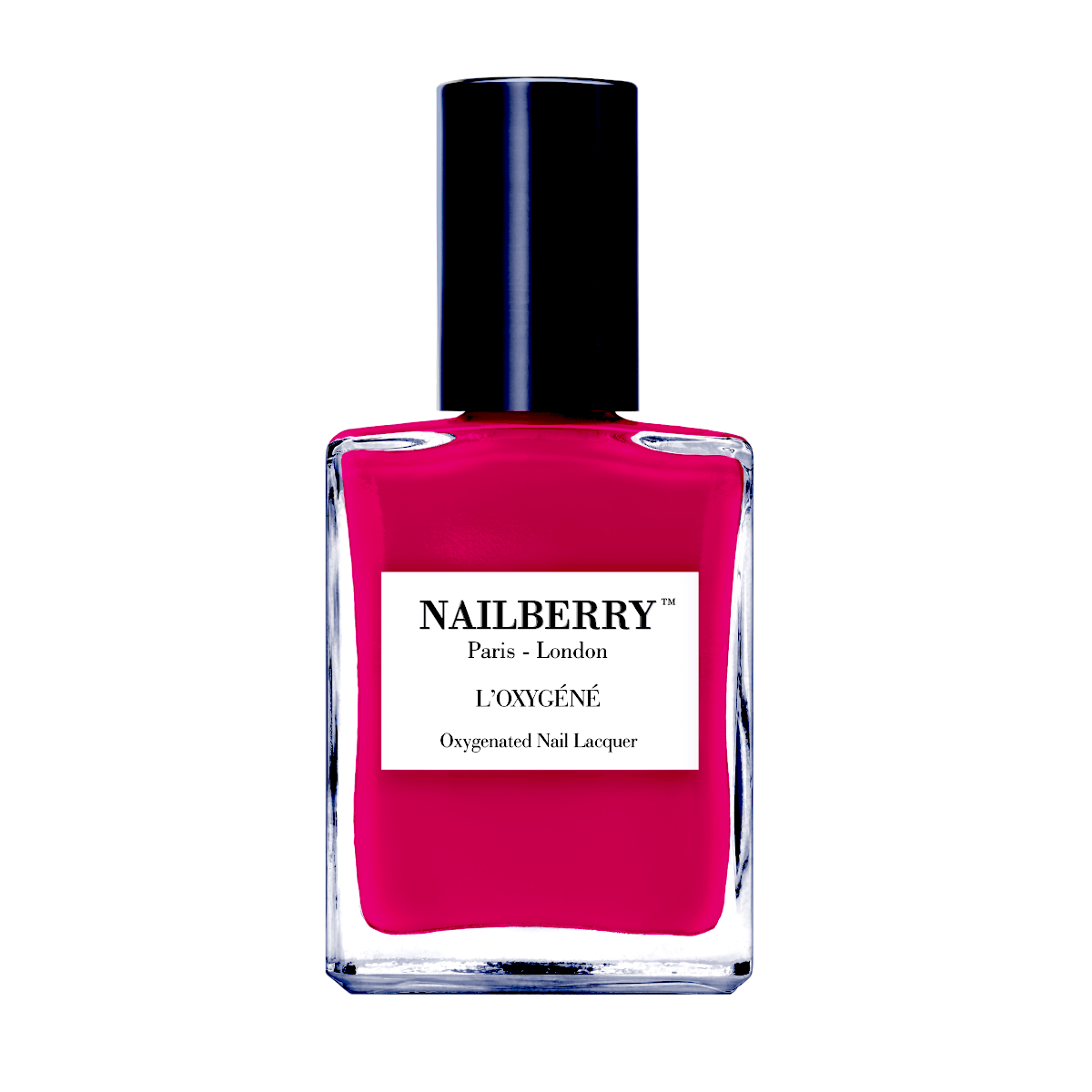 Nailberry Nagellackflasche Fuchsia in Love vor weißem Hintergrund.