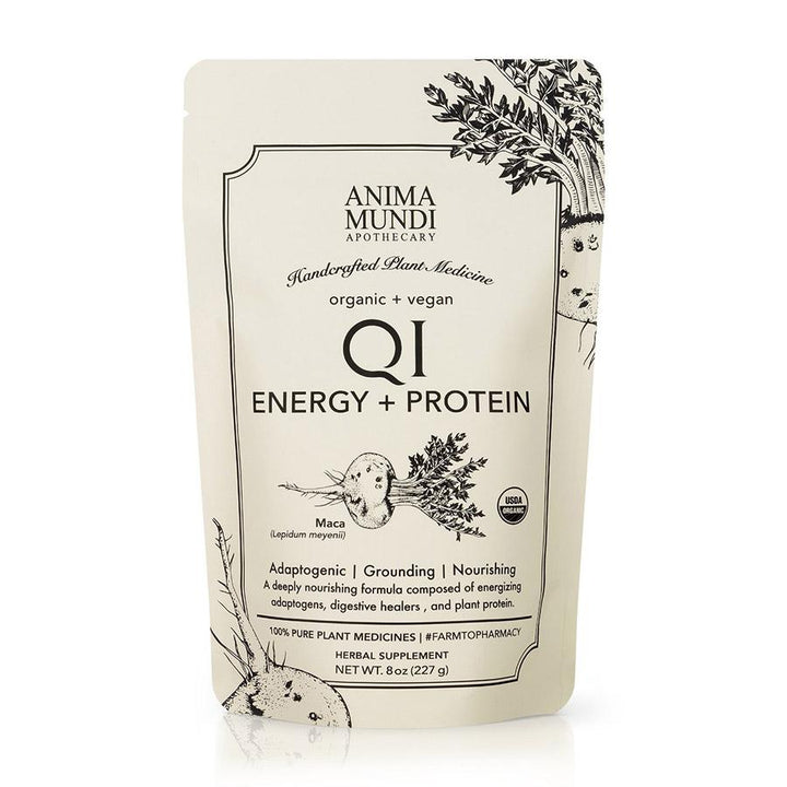 Aufreißtüte Qi Energy & Stamina von Anima Mundi steht vor weißem Hintergrund.