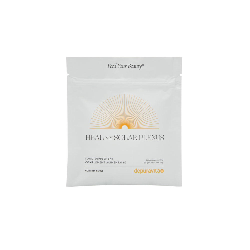 Depuravita Refill Heal my Solarplexus Refill Sachet vor weißem Hintergrund