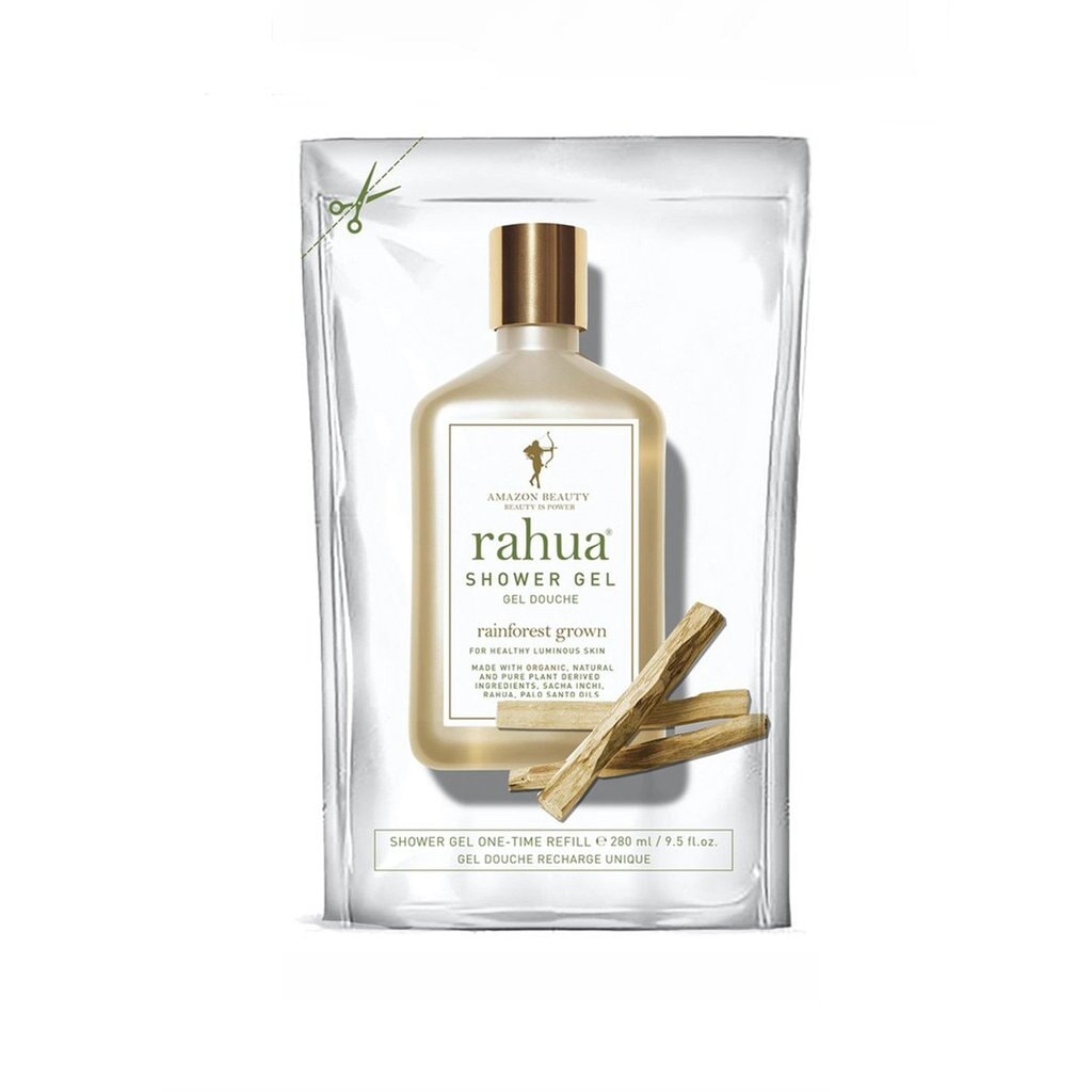 Rahua Shower Gel Nachfüllbeutel vor weißem Hintergrund.