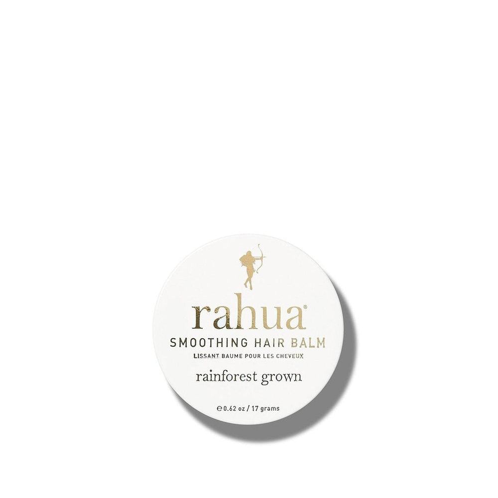 Rahua Smoothing Hair Balm Schraubglas aus der Vogelperspektive vor weißem Hintergrund.