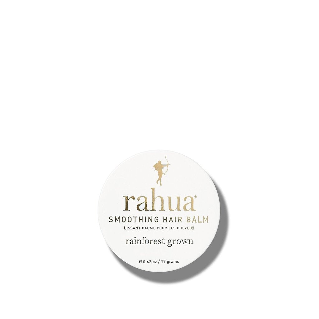 Rahua Smoothing Hair Balm Schraubglas aus der Vogelperspektive vor weißem Hintergrund.