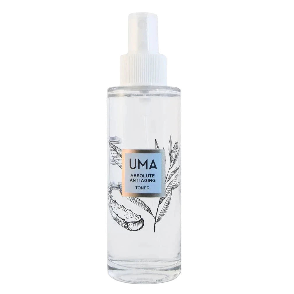 UMA Absolute Anti Aging Rose Toner bottle is set against a white background.
