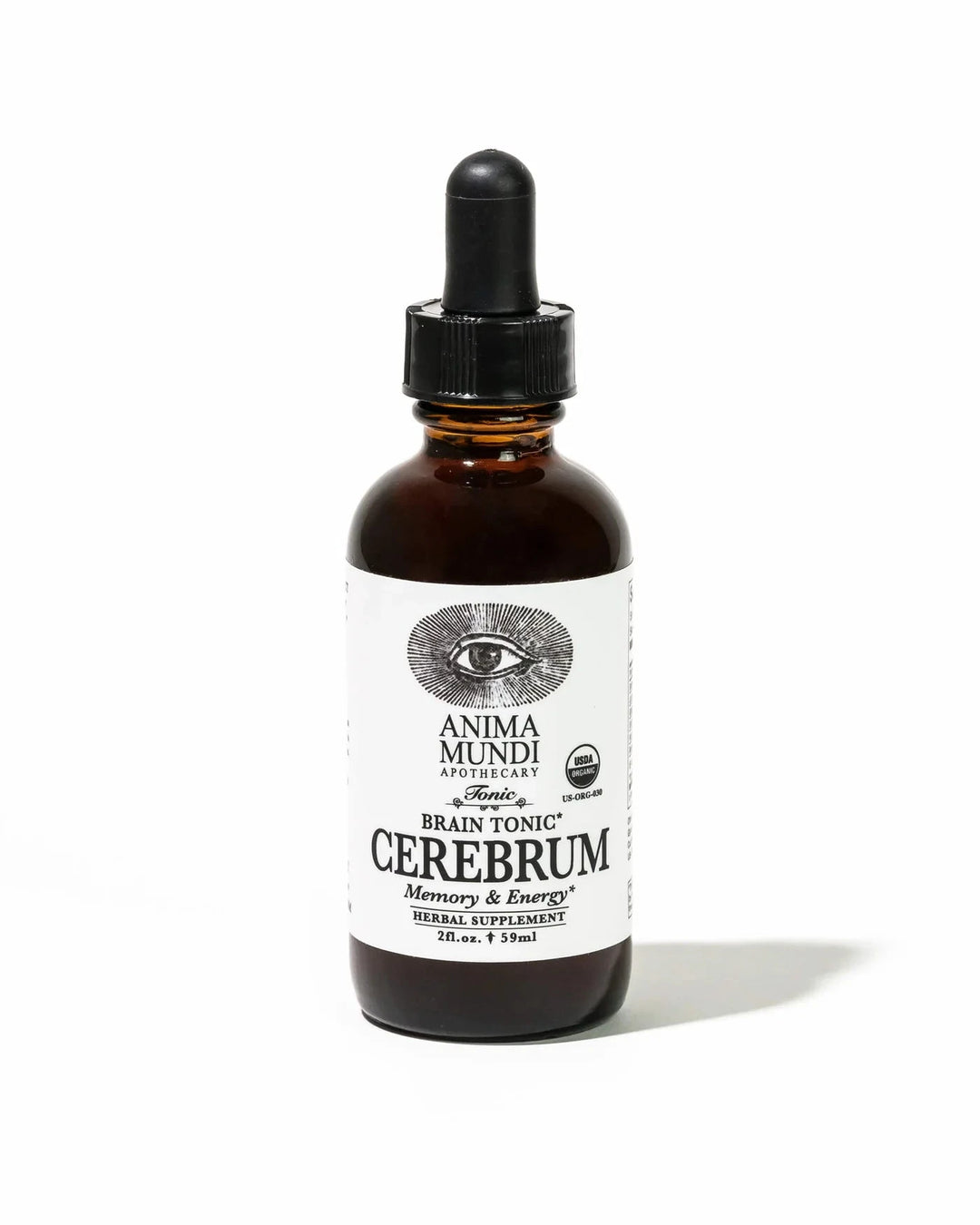 Anima Mundi Cerebrum Pipettenglasflasche steht vor weißem Hintergrund. North Glow